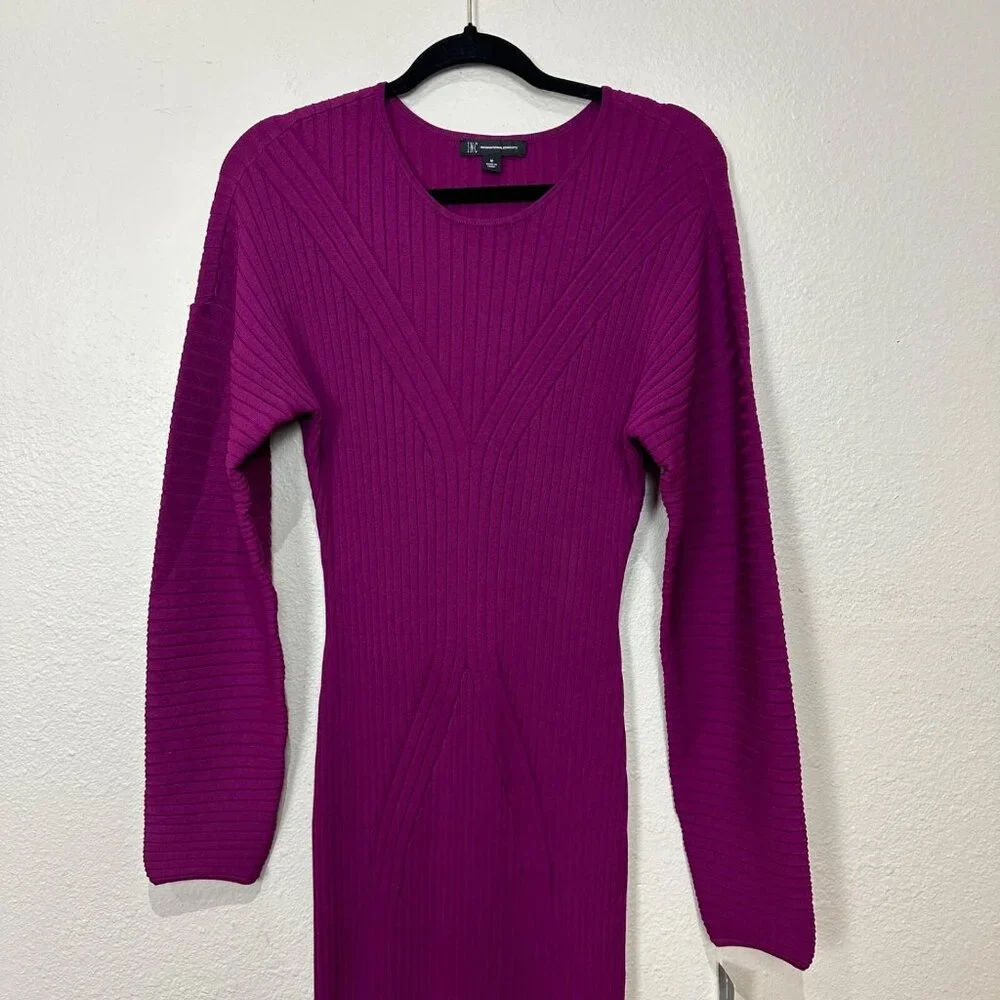 INC International Concepts Size Medium Autumn Berry Dolman Sleeve Ribbed Dress - Picture 2 of 12